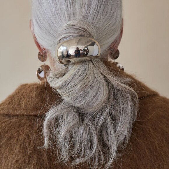 Lelete Large Glossy Dome Pony Cuff in Silver main image 2